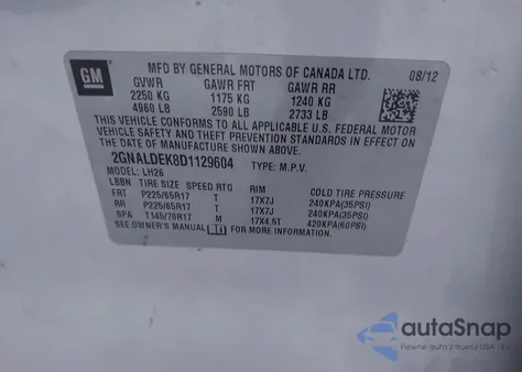 2013 Chevrolet Equinox 1Lt from USA, damaged, VIN 2GNALDEK8D1129604